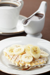 Waffle with banana and chocolate