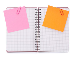 Blank checked notebook with notice papers