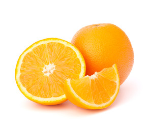 Sliced orange fruit segments  isolated on white background