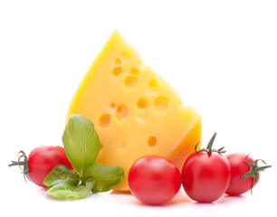 Cheese and basil leaves still life