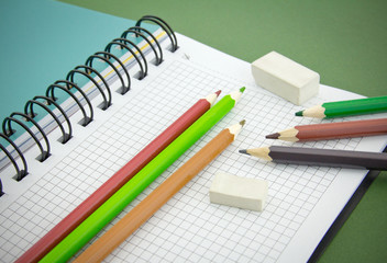 Fototapeta na wymiar pencil, eraser, notebook