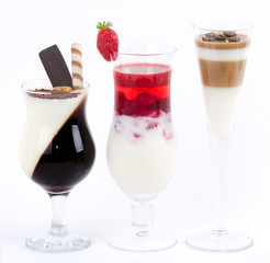 Tasty colorful jelly with coffee, chocolate and strawberry