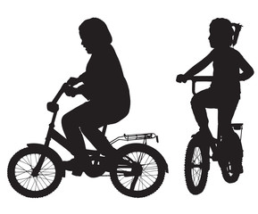 Fototapeta na wymiar Two silhouettes of girl on the bicycle
