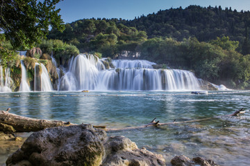 Obraz premium Amazing waterfall at sunset in Krka National Park. Croatia