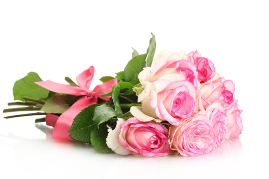 beautiful bouquet of pink roses isolated on white