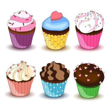 Vector set of colorful cupcales