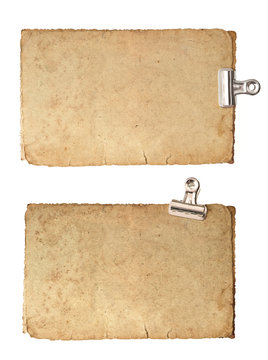 old blank paper sheets with metal clip
