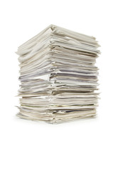 Pile of papers on white