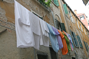 drying laundry along a narrow street