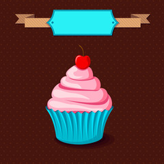 vector illustration of cup cake on vintage background