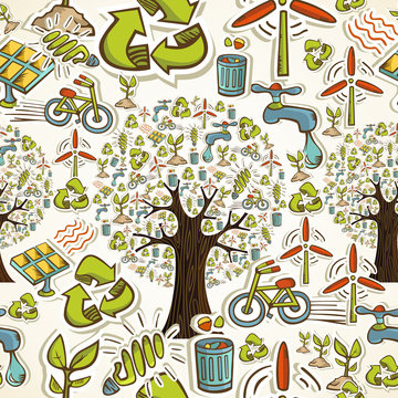 Go Green Icons Seamless Pattern