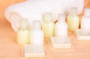 Hotel amenities kit on towel