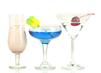 a variety of alcoholic drinks isolated on white