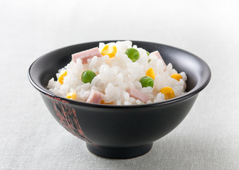 Rice with peas, sweet corn and ham
