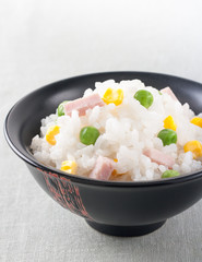Rice with peas, sweet corn and ham