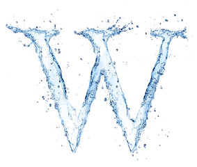 Water splashes letter "W" isolated on white background