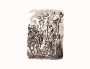 crucifixion Jésus-Christ par Cuillaumont gravure 19 ème siècle