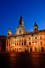 Fototapeta na wymiar old town hall of Ceske Budejovic at night