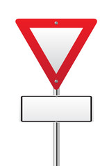 Blank upside down triangle red traffic sign