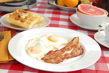 bacon and eggs with waffles