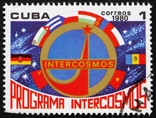 Postage stamp Cuba 1980 Emblem, National Flags, Intercosmos