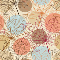 Naklejka na ściany i meble Seamless pattern with autumn leaves in a retro style.