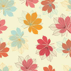 Seamless pattern with autumn leaves in a retro style.