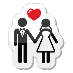 Wedding couple icon as glossy label