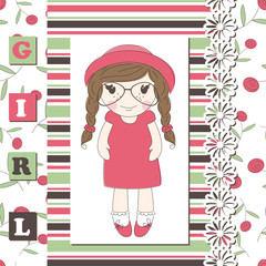Invitation or greeting scrapbook card with a cute girl