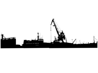 silhouette of port buildings