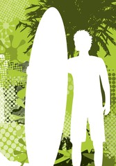 Mann mit Surfbrett - Abstrakt