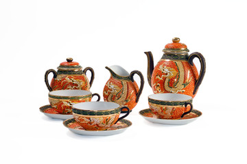Antique Chinese tea set with dragon motif