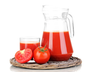Tomato juice in pitcher and glass