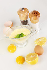 Mayonnaise ingredients isolated on white