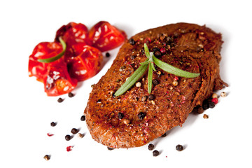 Delicious beef steak, isolated on white background