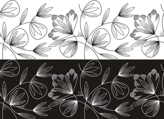Papier Peint photo autocollant Fleurs noir et blanc Bordure florale de vecteur