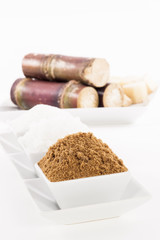 Various kinds of sugar on white background