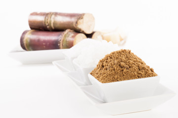 Various kinds of sugar on white background