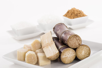 Various kinds of sugar on white background