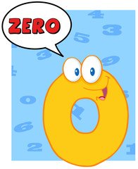 Zero Funny Cartoon Number Character With Speech Bubble And Text