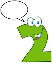 Number Two Funny Cartoon Character With Speech Bubble