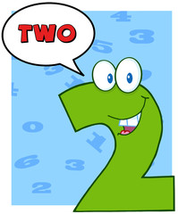 Number Two Funny Cartoon Character With Speech Bubble And Text