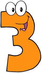 Number Three Funny Cartoon Character