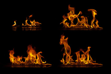 Fire flames isolated on a black background collection