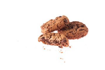 Chocolate cookie with crumbs side view