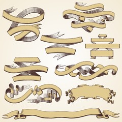Vintage decorative banners, ribbons, parchments, vector set