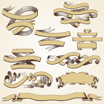 Vintage decorative banners, ribbons, parchments, vector set