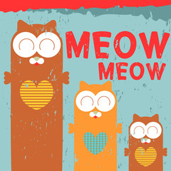 Vector card with three cute cats