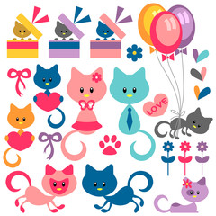 Colorful set of cute baby kittens