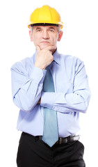 man architect with helmet isolated on white